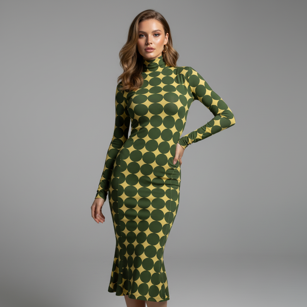 Forest Glow Turtleneck Body Con Dress