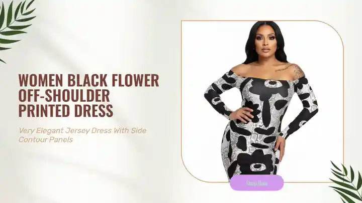 Women Black Flower Off-Shoulder Printed Dress by@Outfy