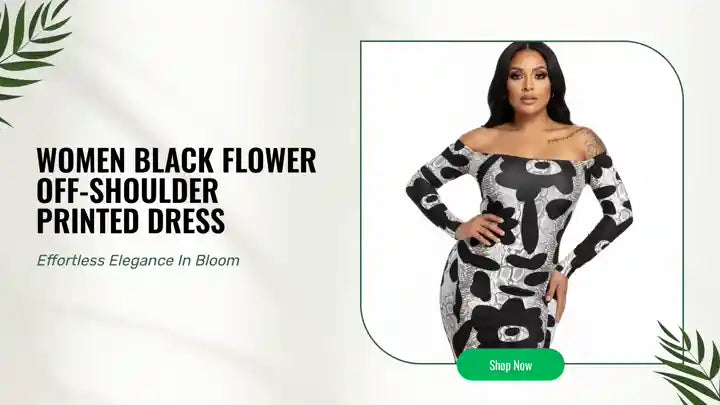 Women Black Flower Off-Shoulder Printed Dress by@Outfy