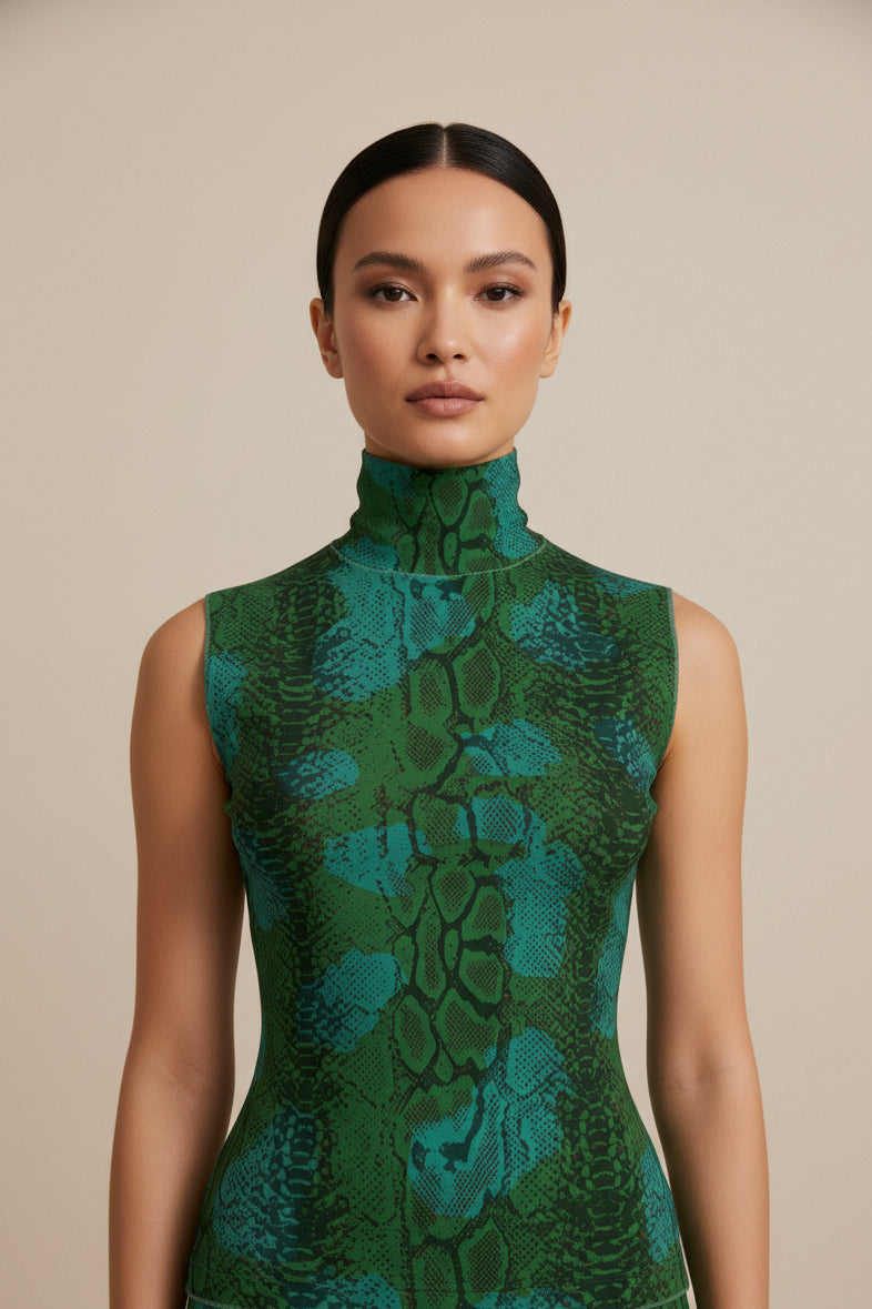 Wild Emerald Sleeveless Turtleneck