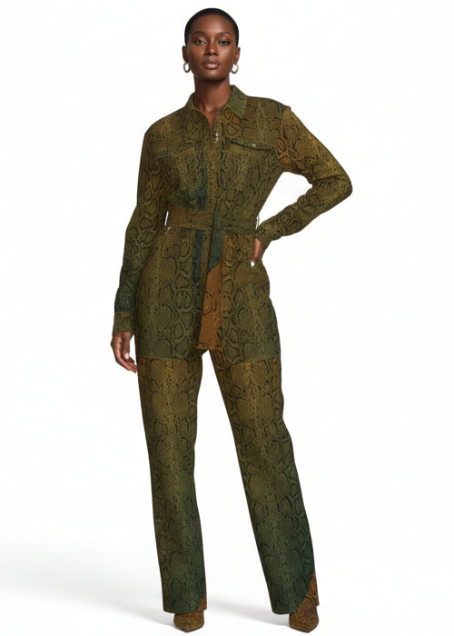 Snake Lightweight Button Front Women Jumpsuit