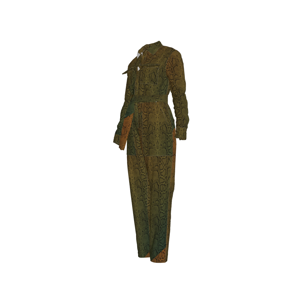 Snake Lightweight Button Front Women Jumpsuit